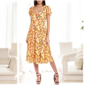 Alexia Admor Gracie Sweetheart Fit & Flare Midi‎ Dress in Yellow Floral Size 6